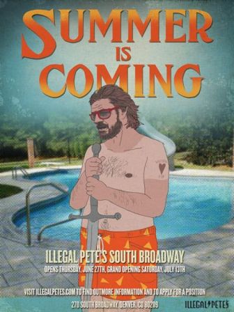 Poster for Illegal Pete's Grand Opening weekend.